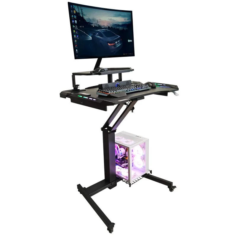 Height-Adjustable Gaming Desk with PC Tower Holder 3